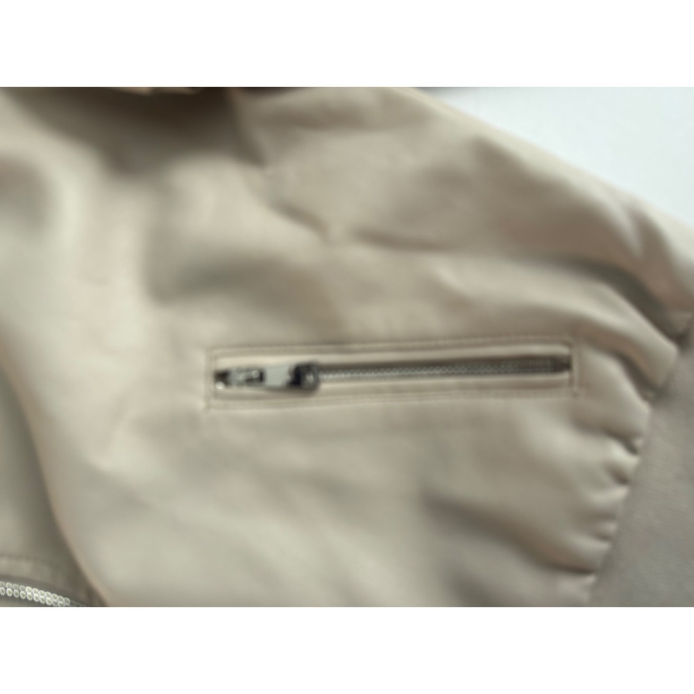 Tahari Faux Leather Jacket Womens Small Beige Puff Sleeve Bomber Moto - Picture 9 of 13
